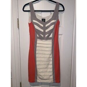 Jax Woman’s Sleeveless Dress Mini Orange White Grey Size 4